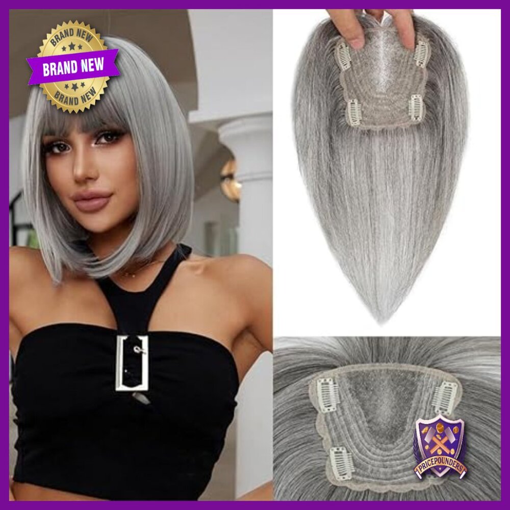 Real Human Hair Topper with Bangs for Thinning Hair 12 Inch